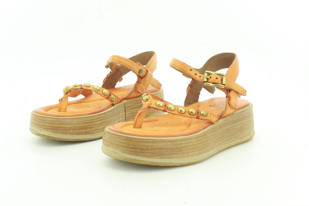 [2022ASS47] LADIES LEATHER WEDGE SANDALS A78002 Carota
