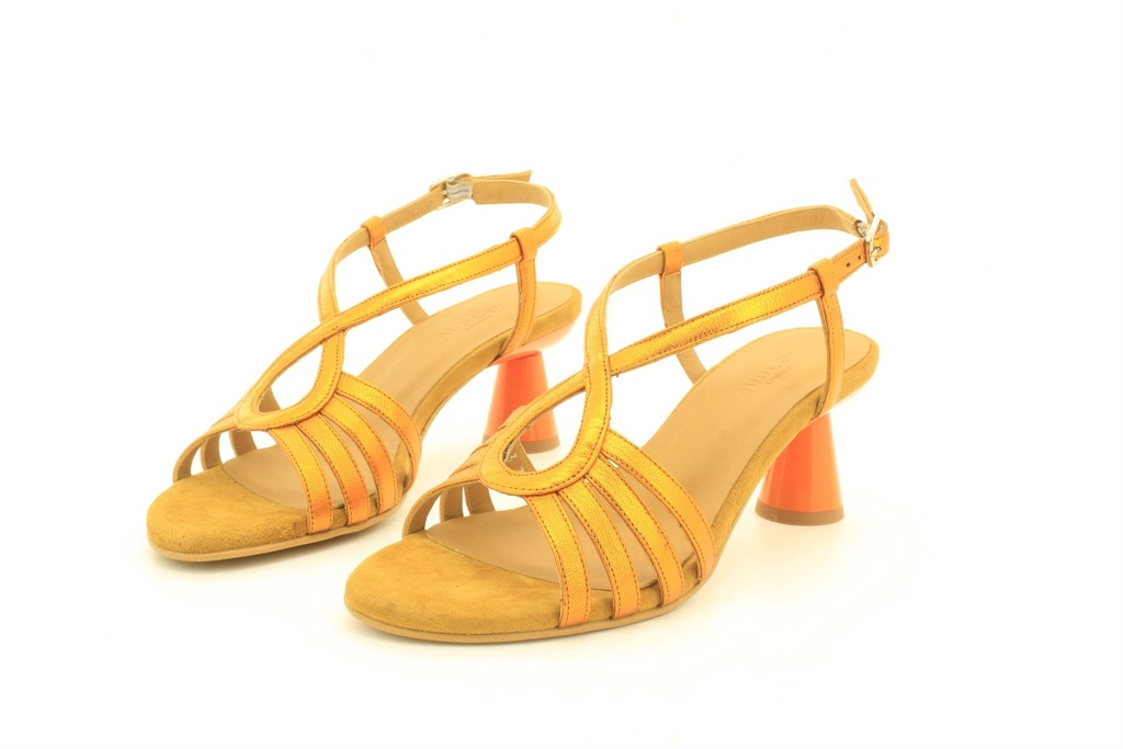 LADIES MID HEEL LEATHER SANDALS 22319